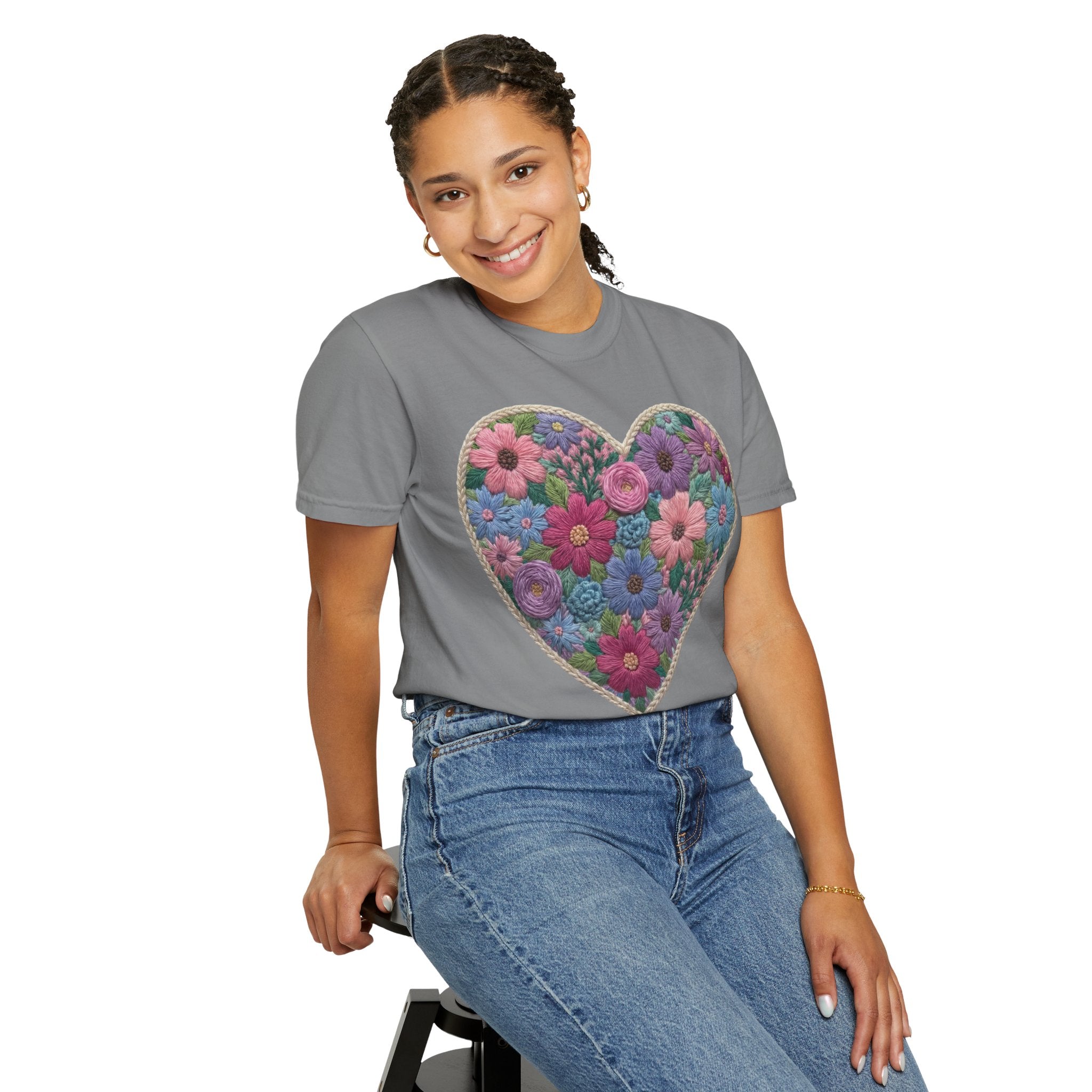 Floral Heart T-Shirt — Colorful Bouquet Heart Graphic (Print It Your Way)