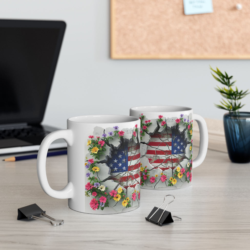 Patriotic Floral Eagle Ceramic Mug - Comfortable C-Handle