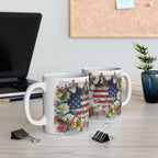 Patriotic Floral Eagle Ceramic Mug - Comfortable C-Handle