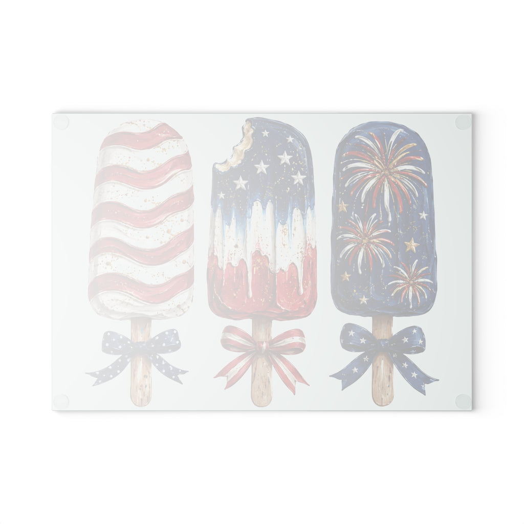 Patriotic Popsicle Glass Cutting Board for Kitchen Prep