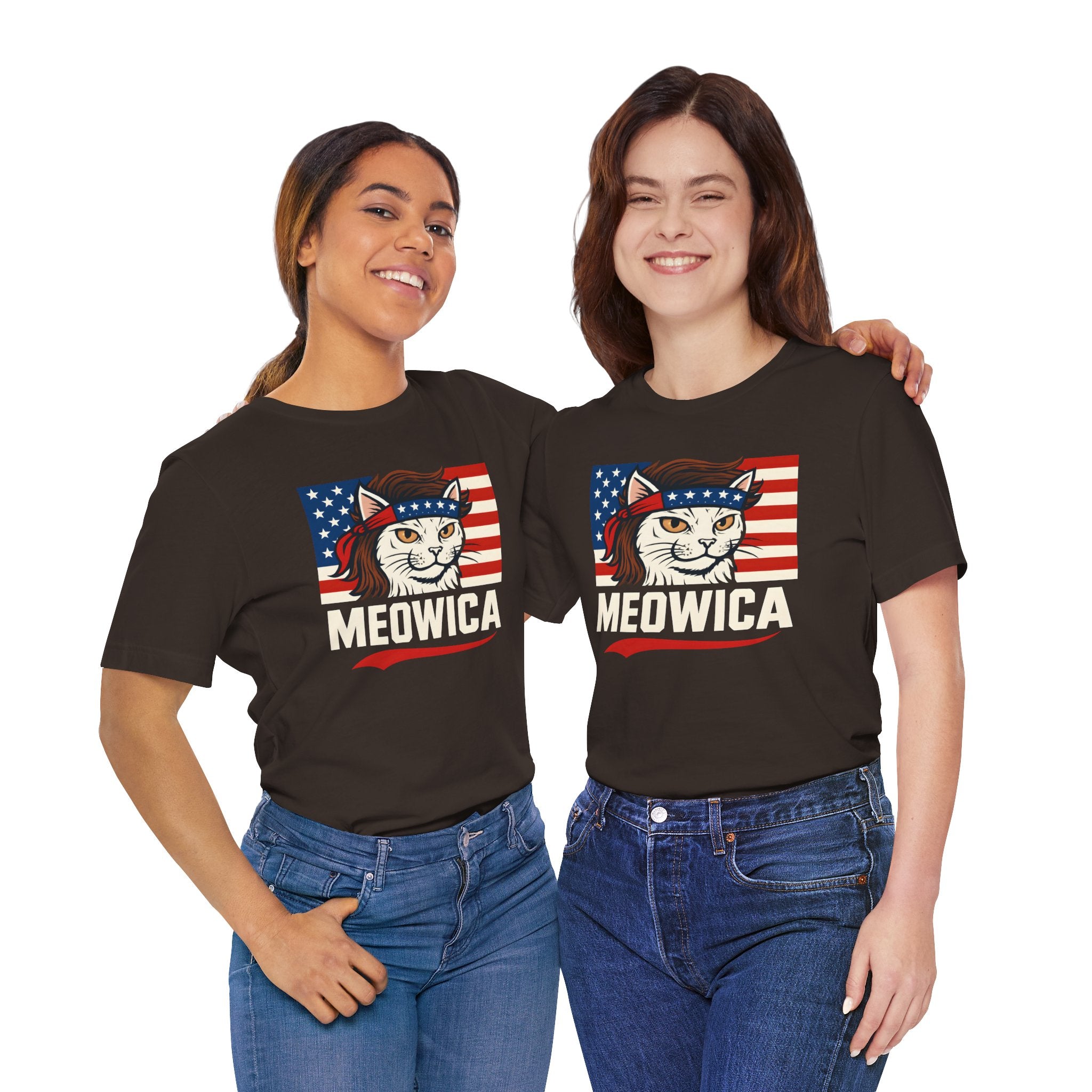 T-Shirt — "Meowica" Patriotic Cat Tee (American Flag, Funny 4th of July Shirt)