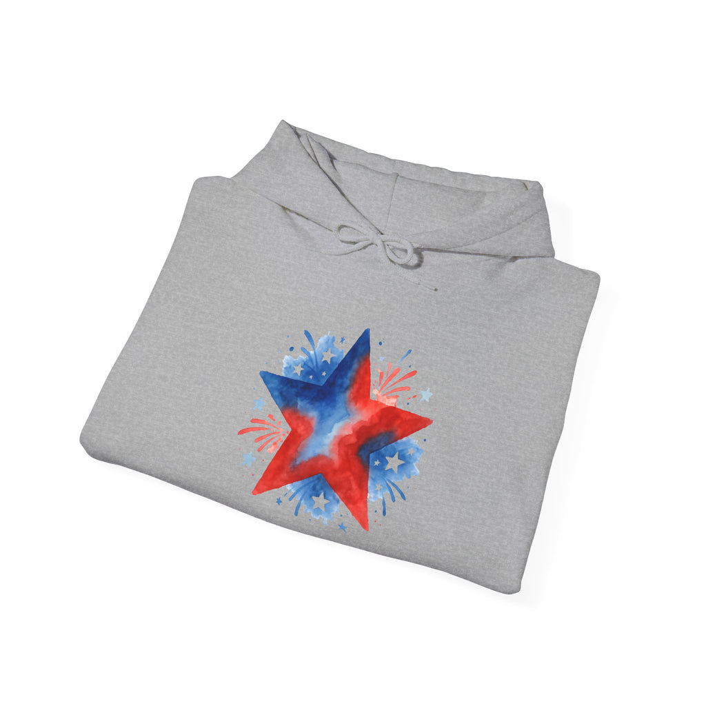 Patriotic Red & Blue Star Hoodie — 4th of July Firework Sweatshirt