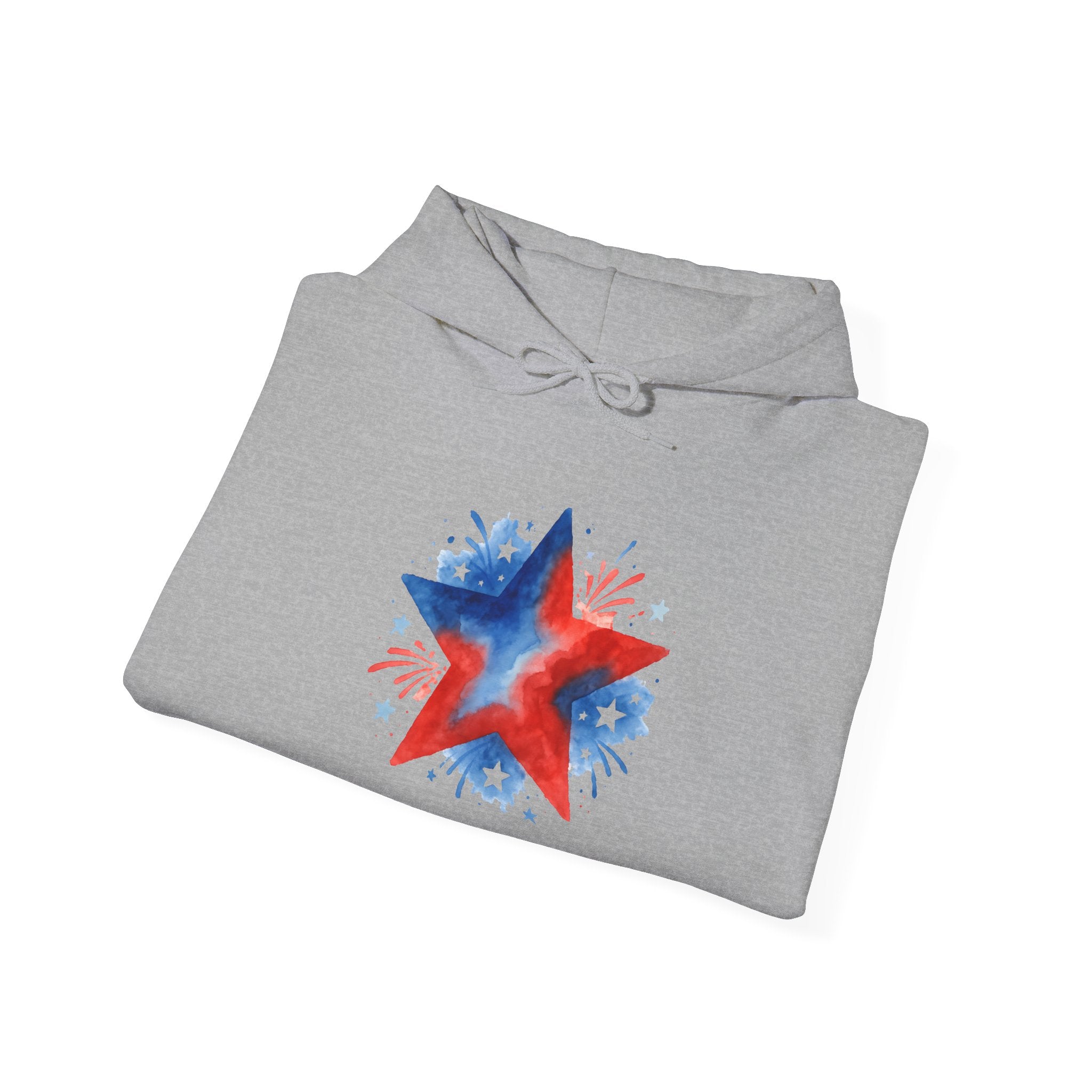 Patriotic Red & Blue Star Hoodie — 4th of July Firework Sweatshirt