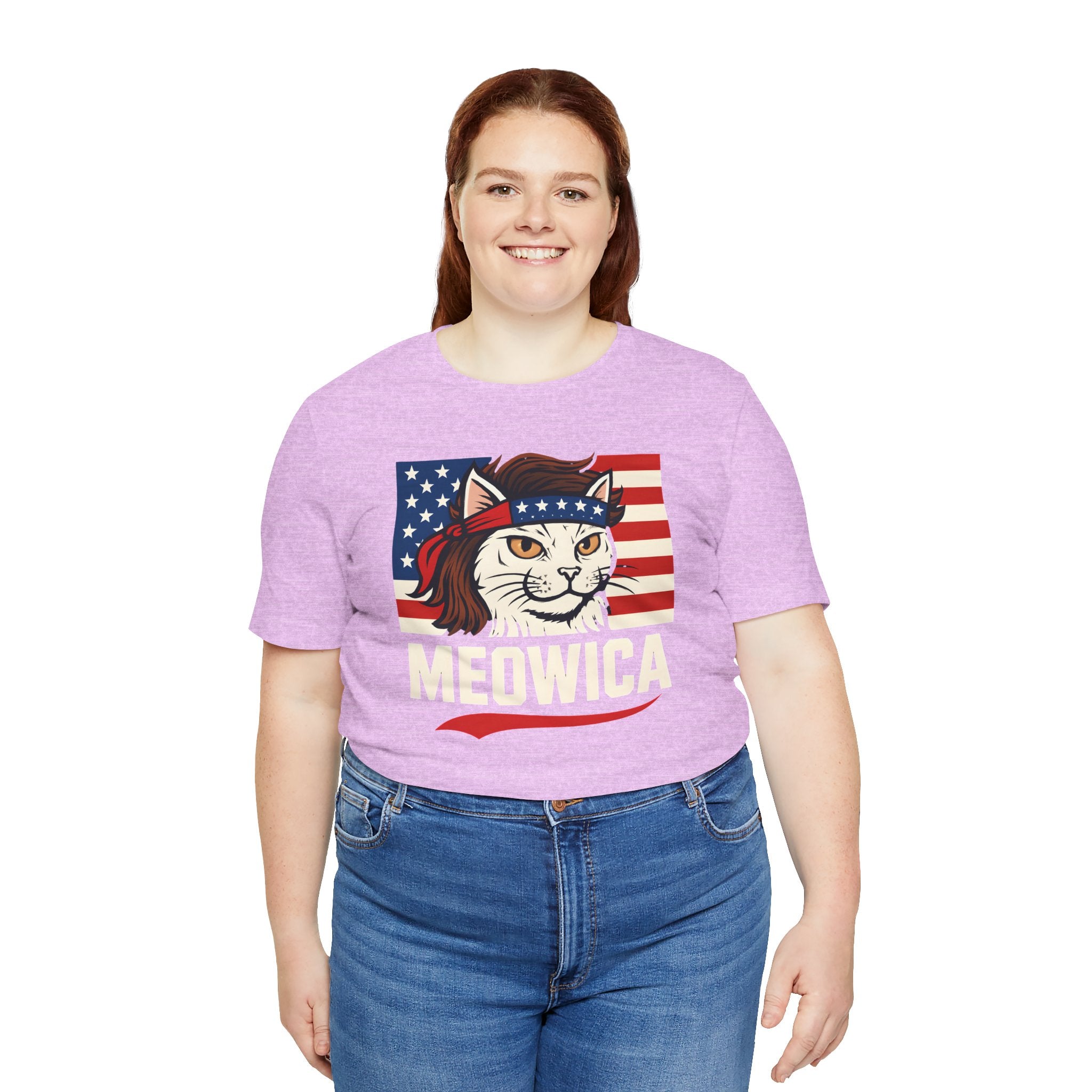 T-Shirt — "Meowica" Patriotic Cat Tee (American Flag, Funny 4th of July Shirt)