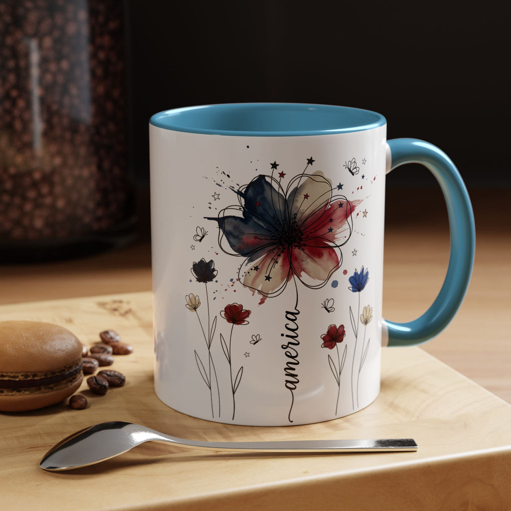 Patriotic Anemone Accent Coffee Mug Classic Floral Design