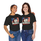 T-Shirt — "Meowica" Patriotic Cat Tee (American Flag, Funny 4th of July Shirt)
