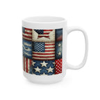 Patriotic Patchwork Ceramic Mug with American Flag Design