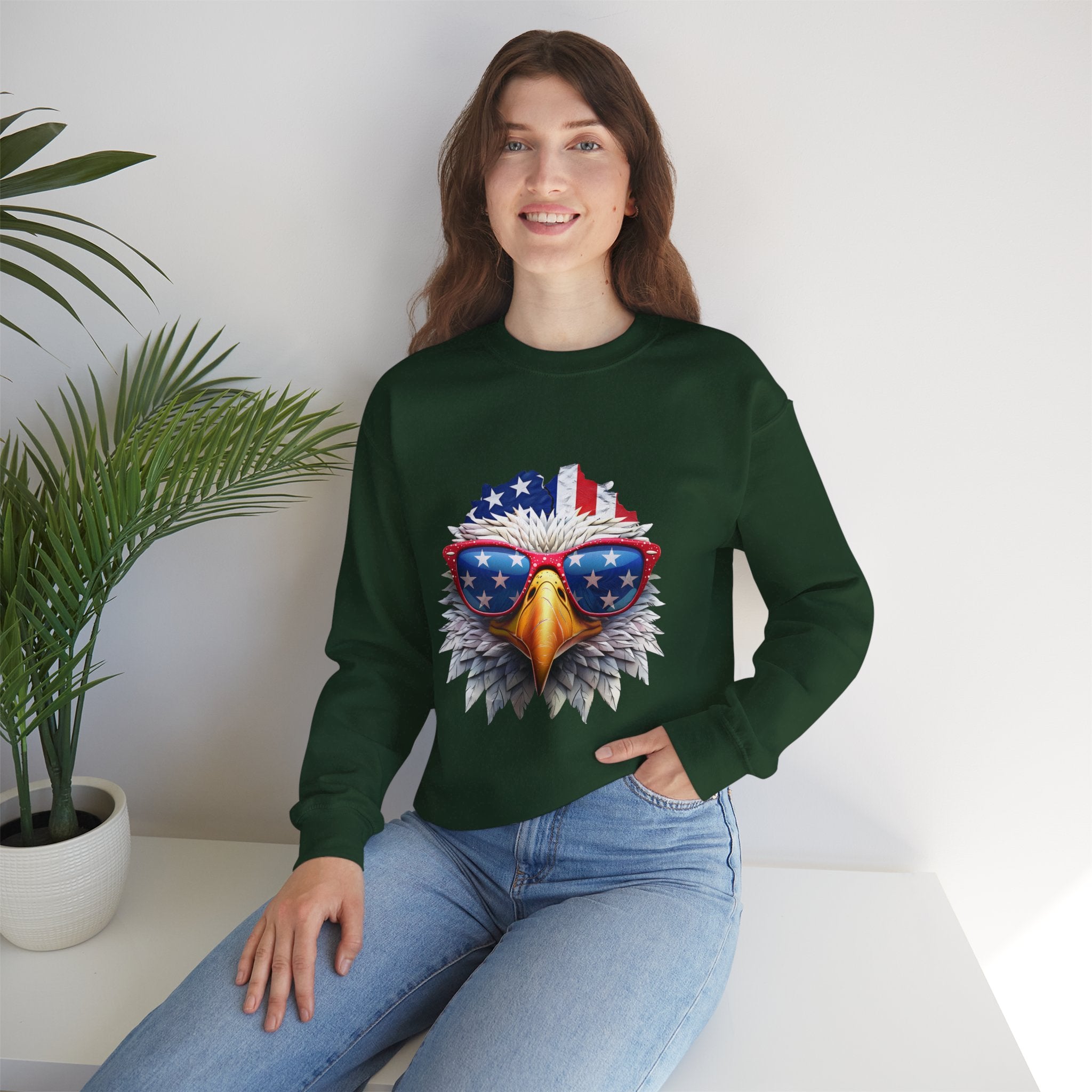 Eagle American Flag Sunglasses Crewneck Sweatshirt
