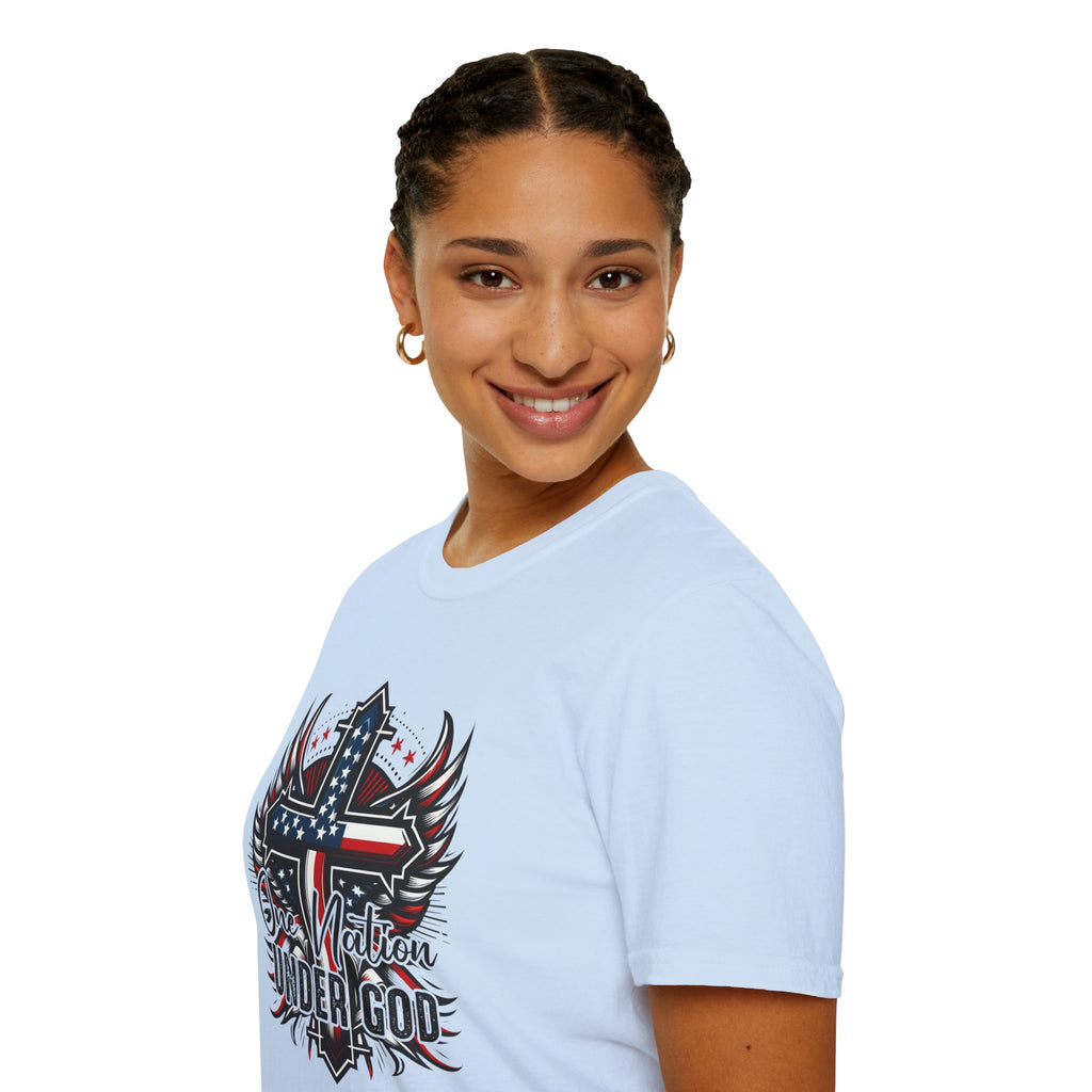 Christian Cross T-Shirt — "One Nation Under God" Patriotic Graphic Tee