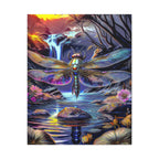 Dragonfly Fantasy Stretched Canvas Wall Art — Colorful Waterfall Nature Scene