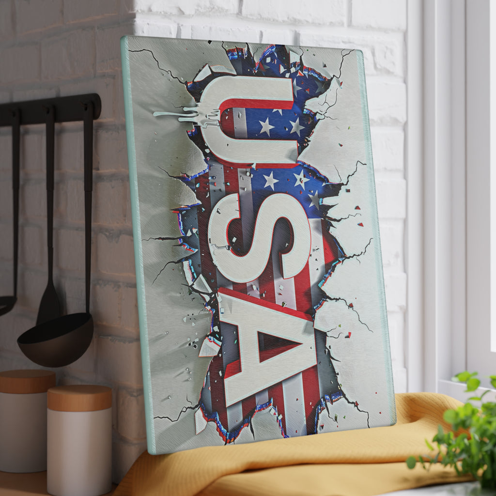 USA Flag Glass Cutting Board with Vibrant Design