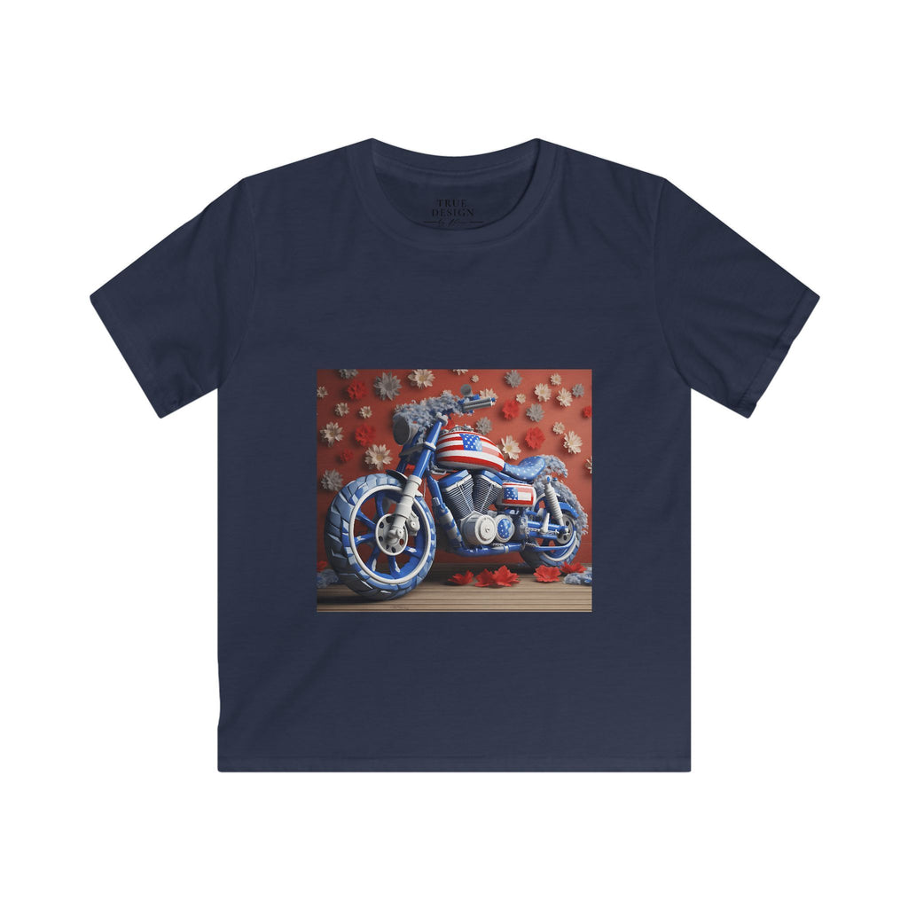 Kids Motorcycle Tee Featuring American Flag Graphic