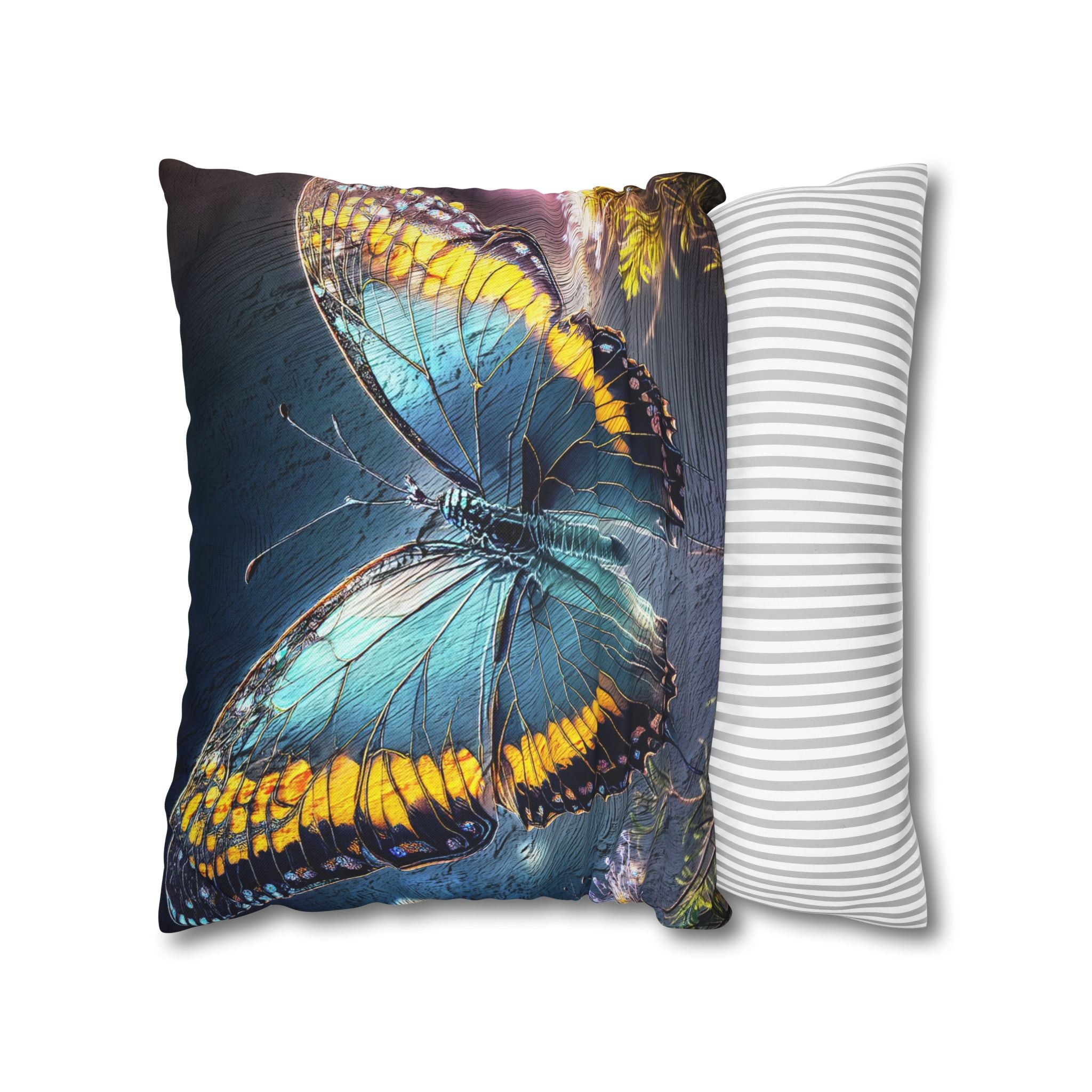 Blue and Yellow Butterfly Decorative Pillow Cover