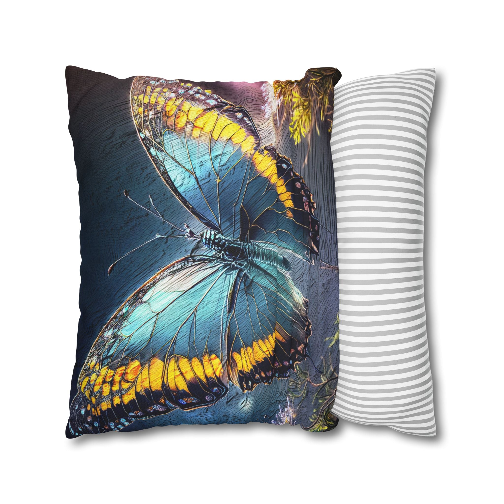 Blue and Yellow Butterfly Decorative Pillow Cover
