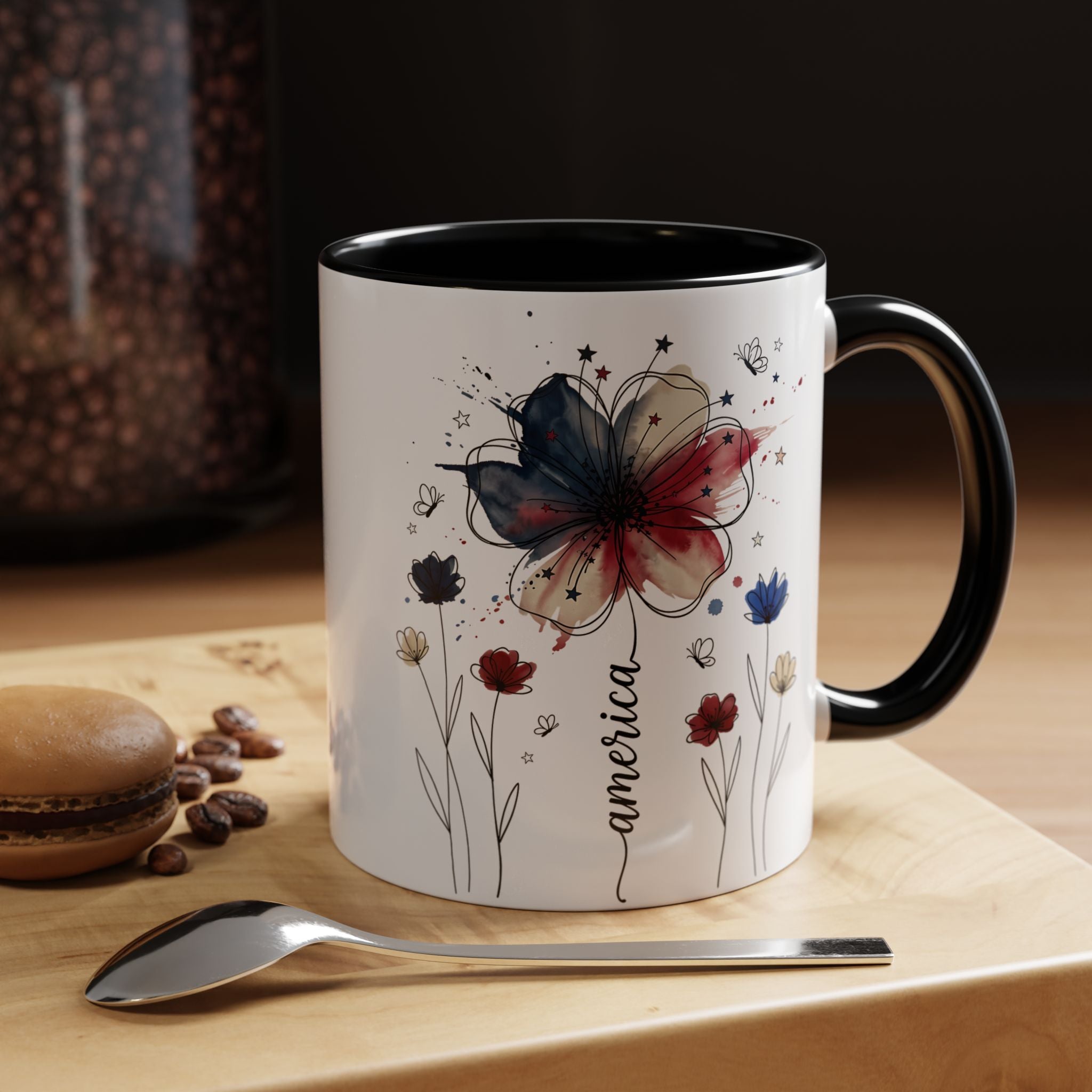 Patriotic Anemone Accent Coffee Mug Classic Floral Design