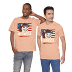 T-Shirt — "Meowica" Patriotic Cat Tee (American Flag, Funny 4th of July Shirt)