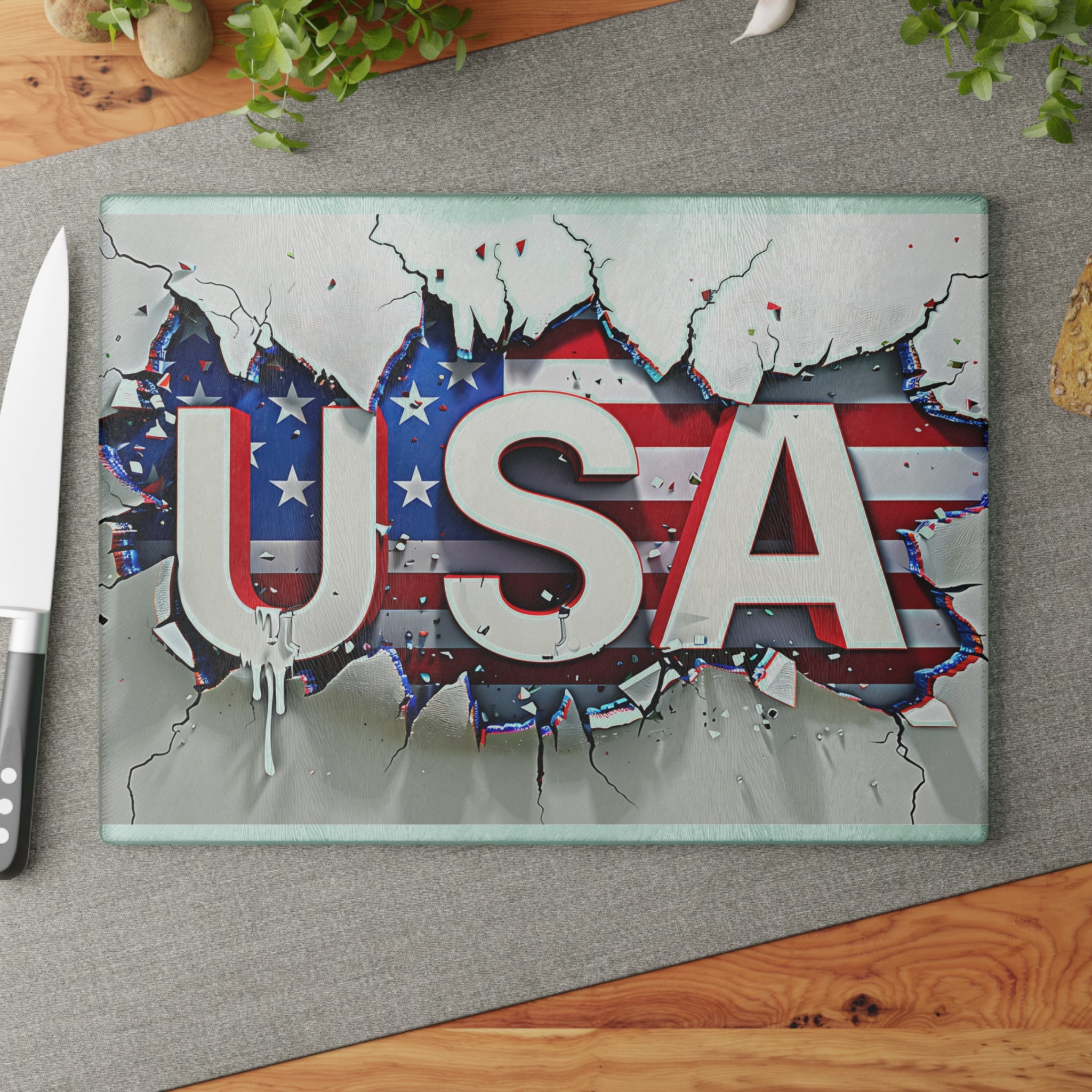 USA Flag Glass Cutting Board with Vibrant Design