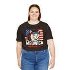 T-Shirt — "Meowica" Patriotic Cat Tee (American Flag, Funny 4th of July Shirt)