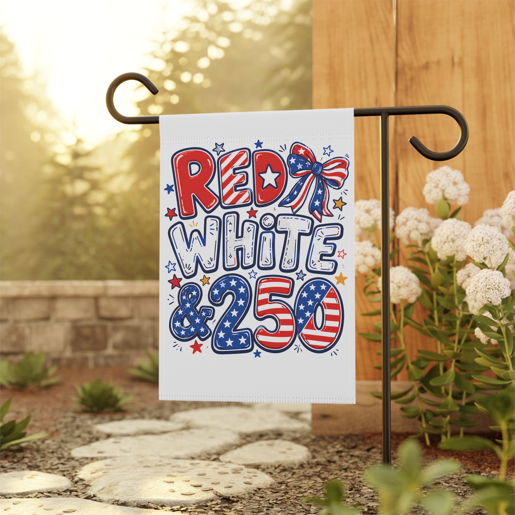 Patriotic Red White & 250 Garden Flag for Decor