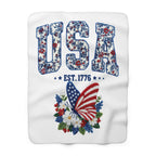 USA Est.1776 Floral Patriotic Sherpa Fleece Blanket for Home Decor