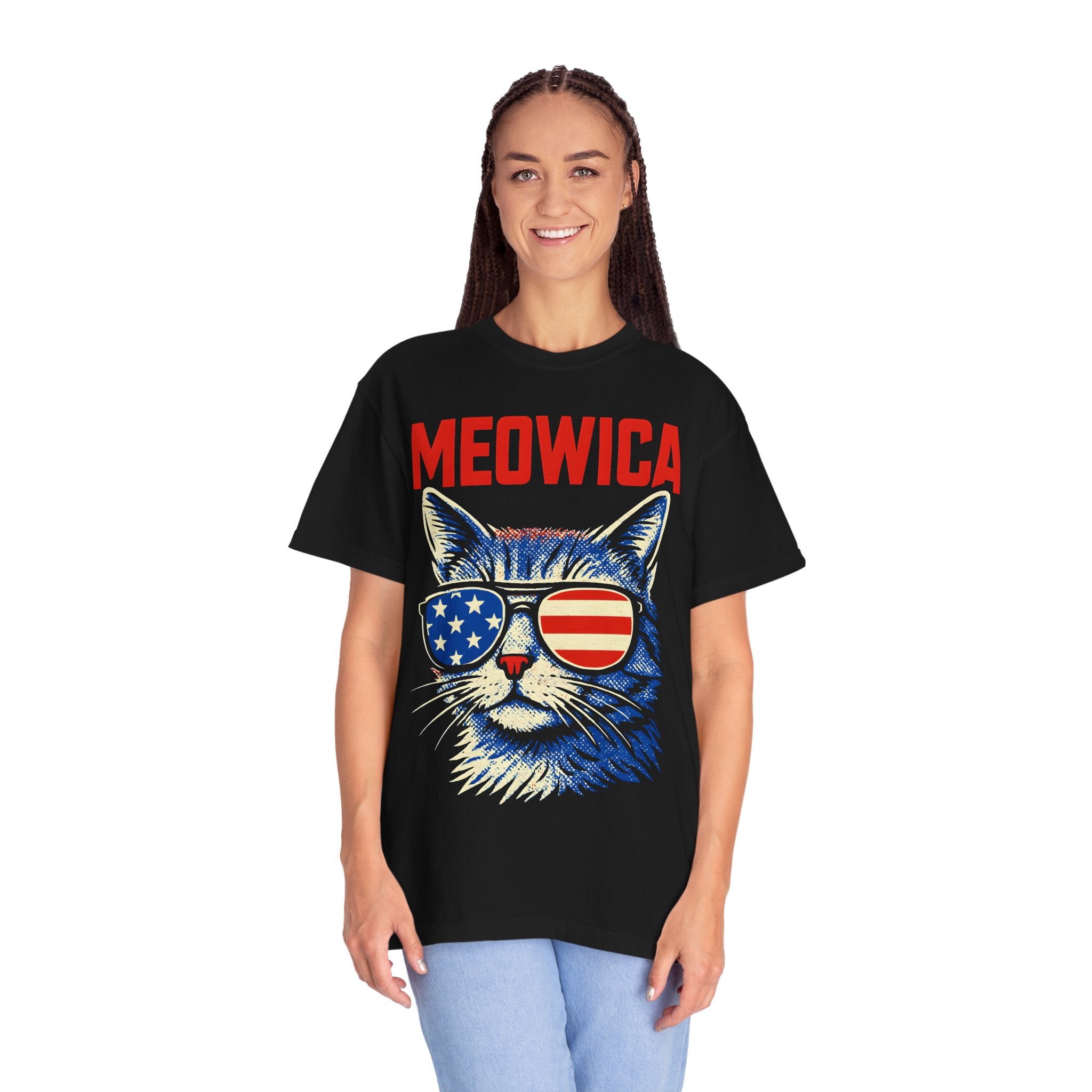 Meowica Cat T-Shirt — Patriotic American Flag Sunglasses Tee