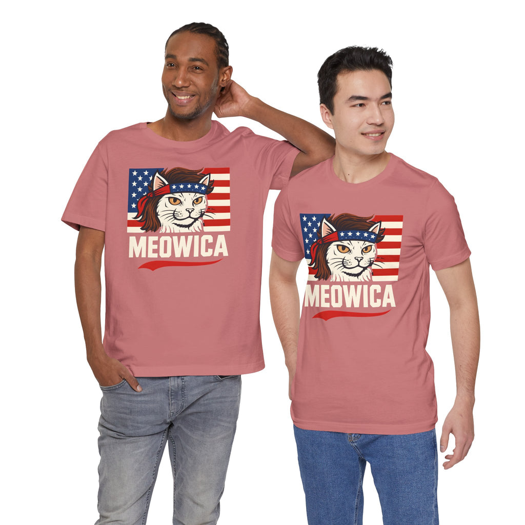 T-Shirt — "Meowica" Patriotic Cat Tee (American Flag, Funny 4th of July Shirt)