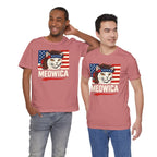 T-Shirt — "Meowica" Patriotic Cat Tee (American Flag, Funny 4th of July Shirt)