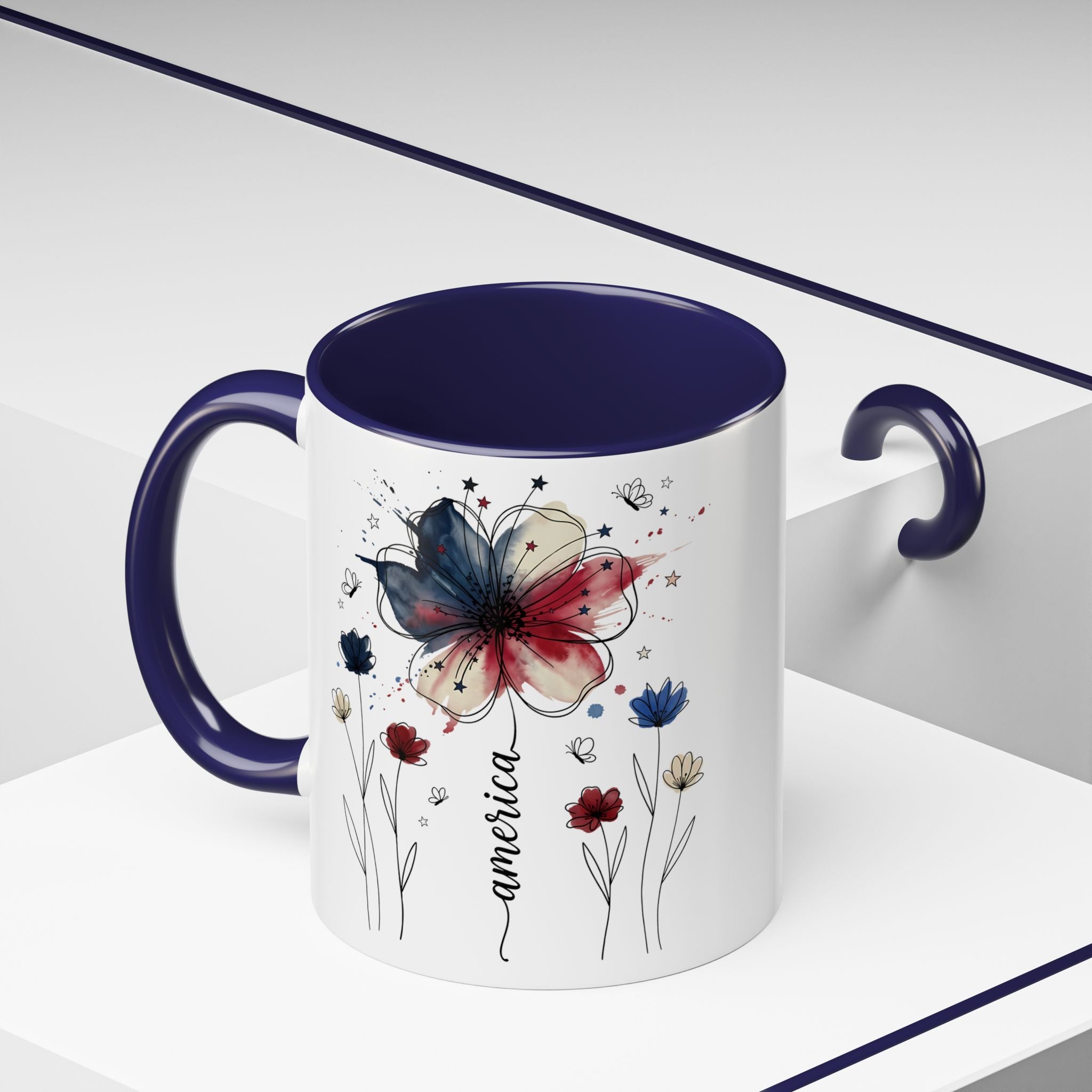 Patriotic Anemone Accent Coffee Mug Classic Floral Design