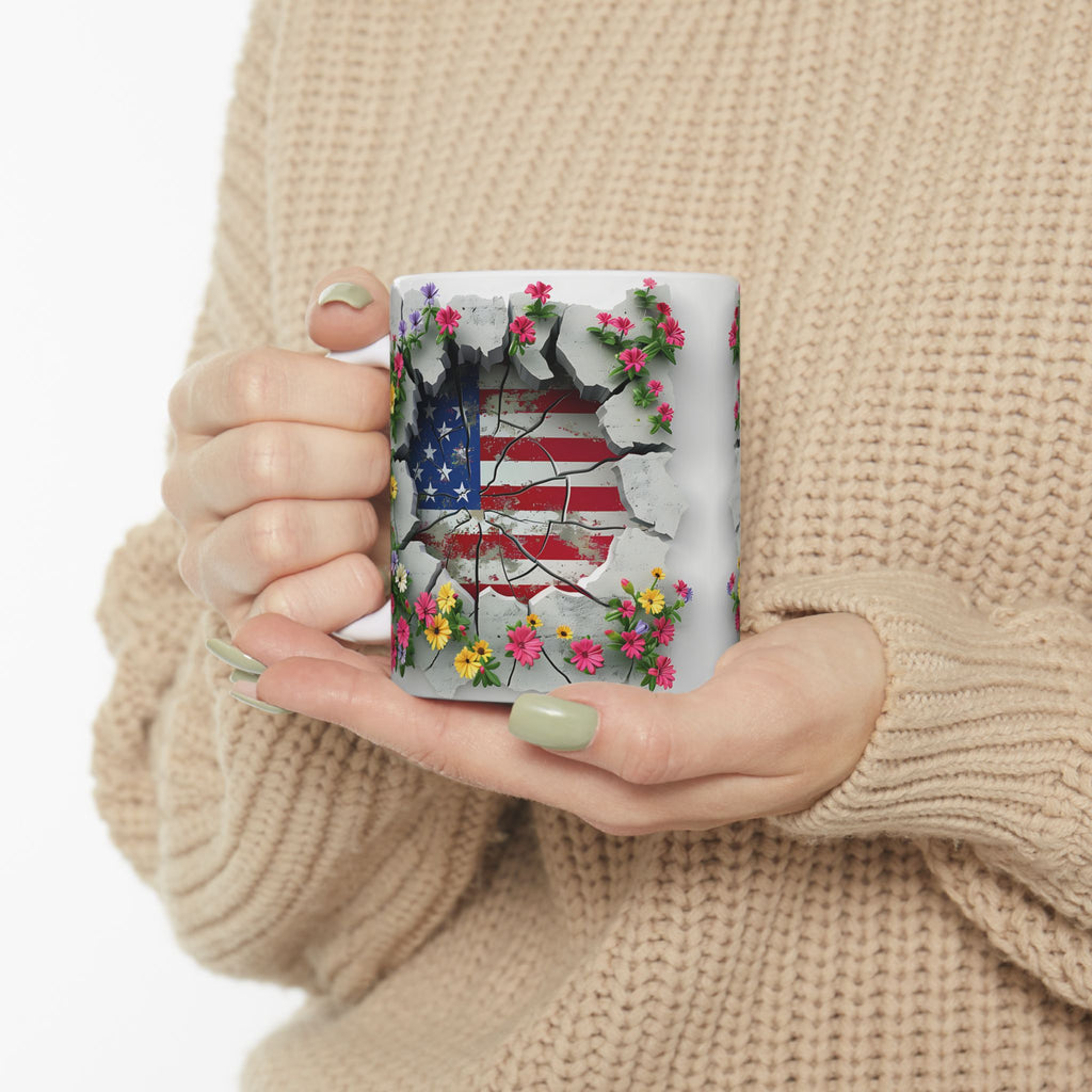 Patriotic Floral Eagle Ceramic Mug - Comfortable C-Handle
