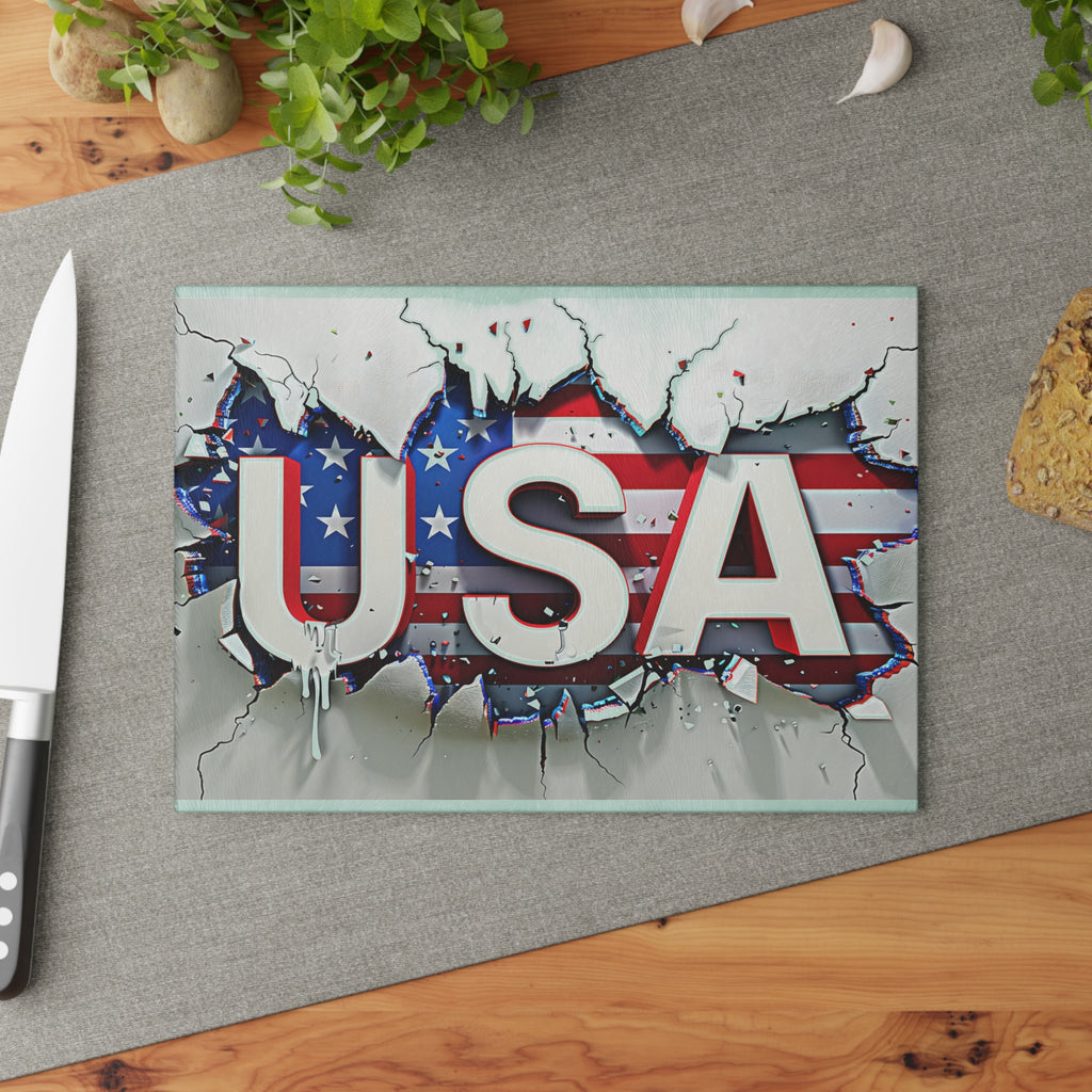 USA Flag Glass Cutting Board with Vibrant Design
