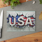 USA Flag Glass Cutting Board with Vibrant Design