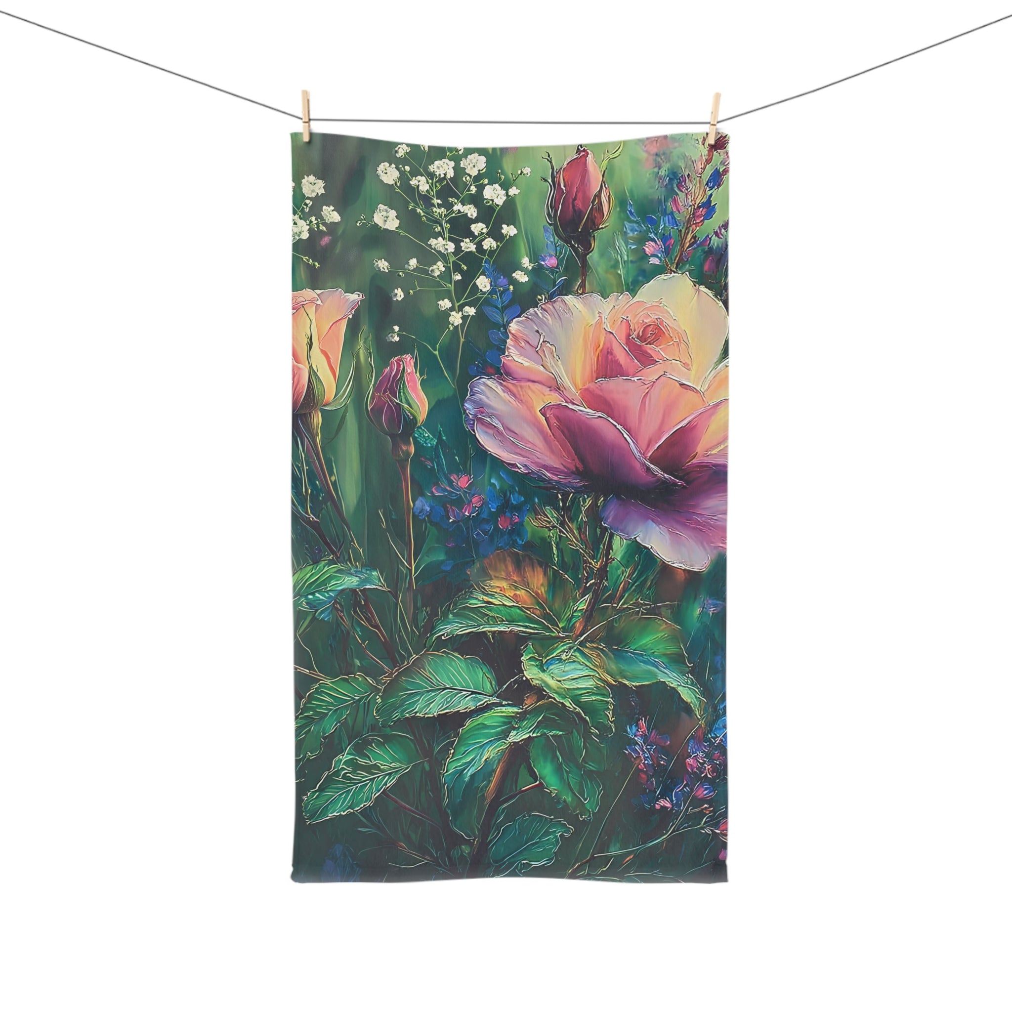 Floral Rose Garden Hand Towel for Elegant Bath Decor