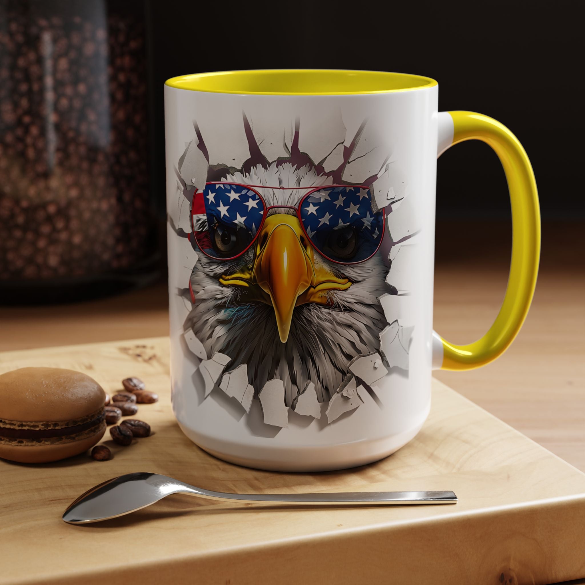 American Eagle Coffee Mug with USA Flag Accent Design