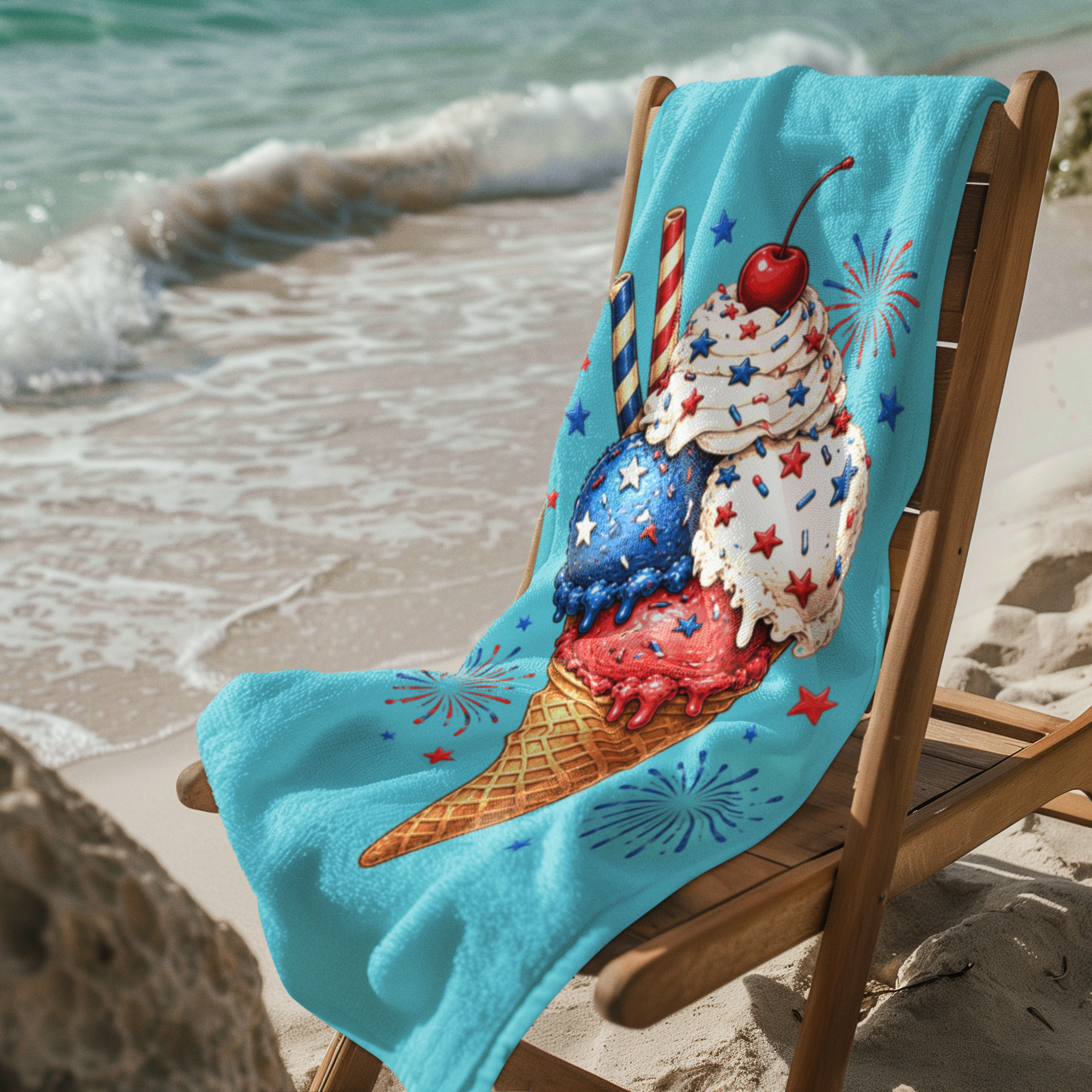 USA Patriotic Beach Towel — Red White & Blue Star Design for 4th of July