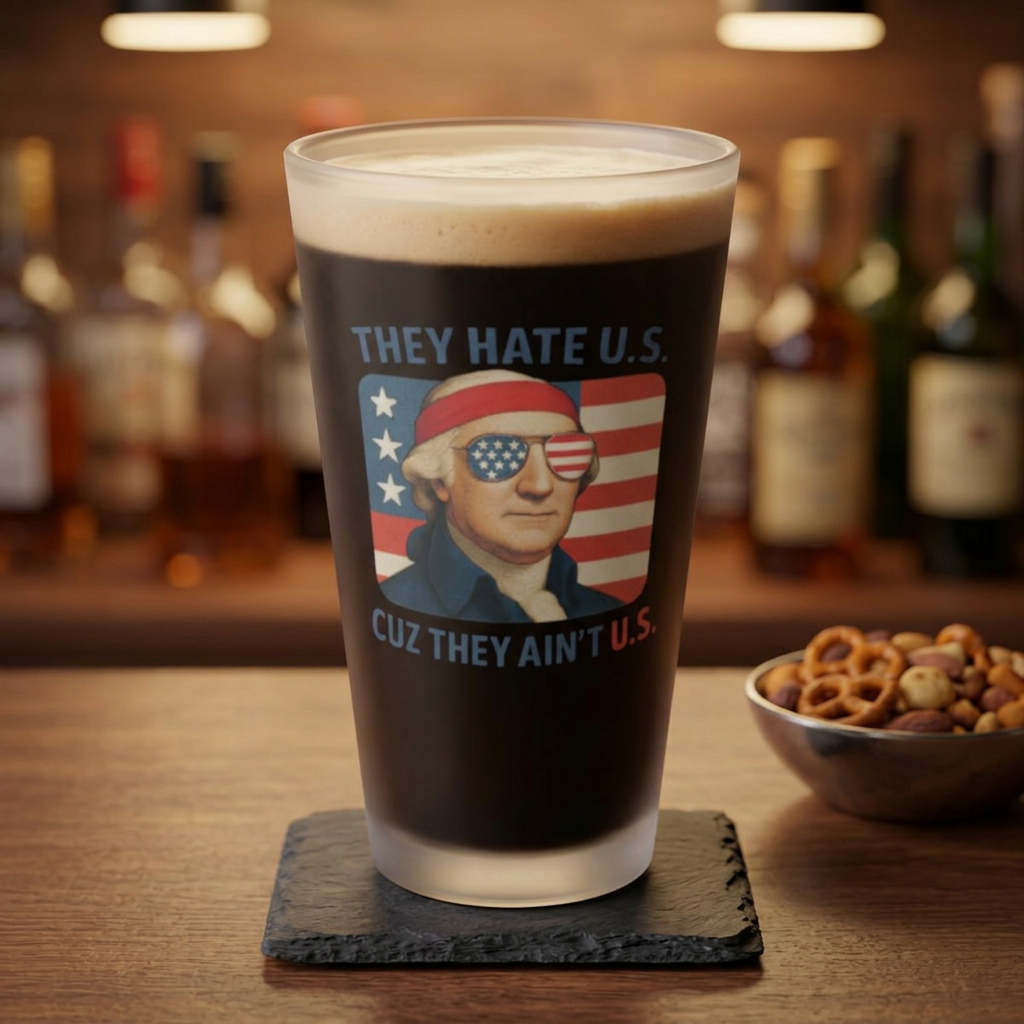 Patriotic Humor Frosted Pint Glass - 16oz with Vintage Print