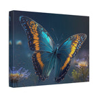 Blue & Gold Butterfly Stretched Canvas Wall Art — Dreamy Nature Print