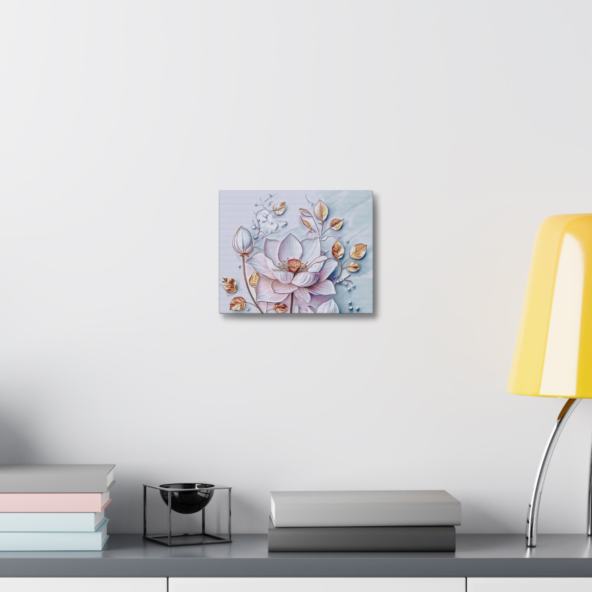 Floral Lotus Stretched Canvas Wall Art — Pastel Bloom Decorative Canvas