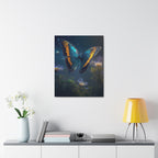Blue & Gold Butterfly Stretched Canvas Wall Art — Dreamy Nature Print