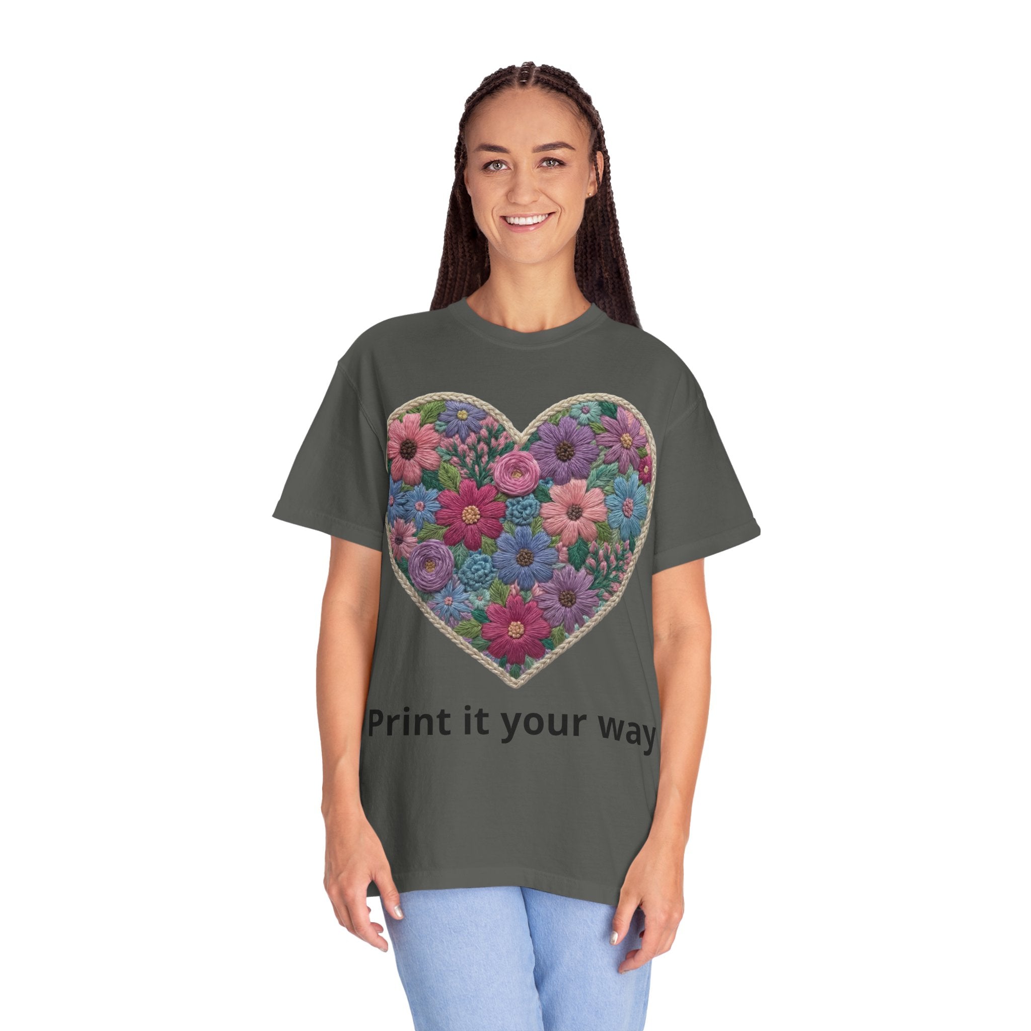 Floral Heart T-Shirt — Colorful Bouquet Heart Graphic (Print It Your Way)