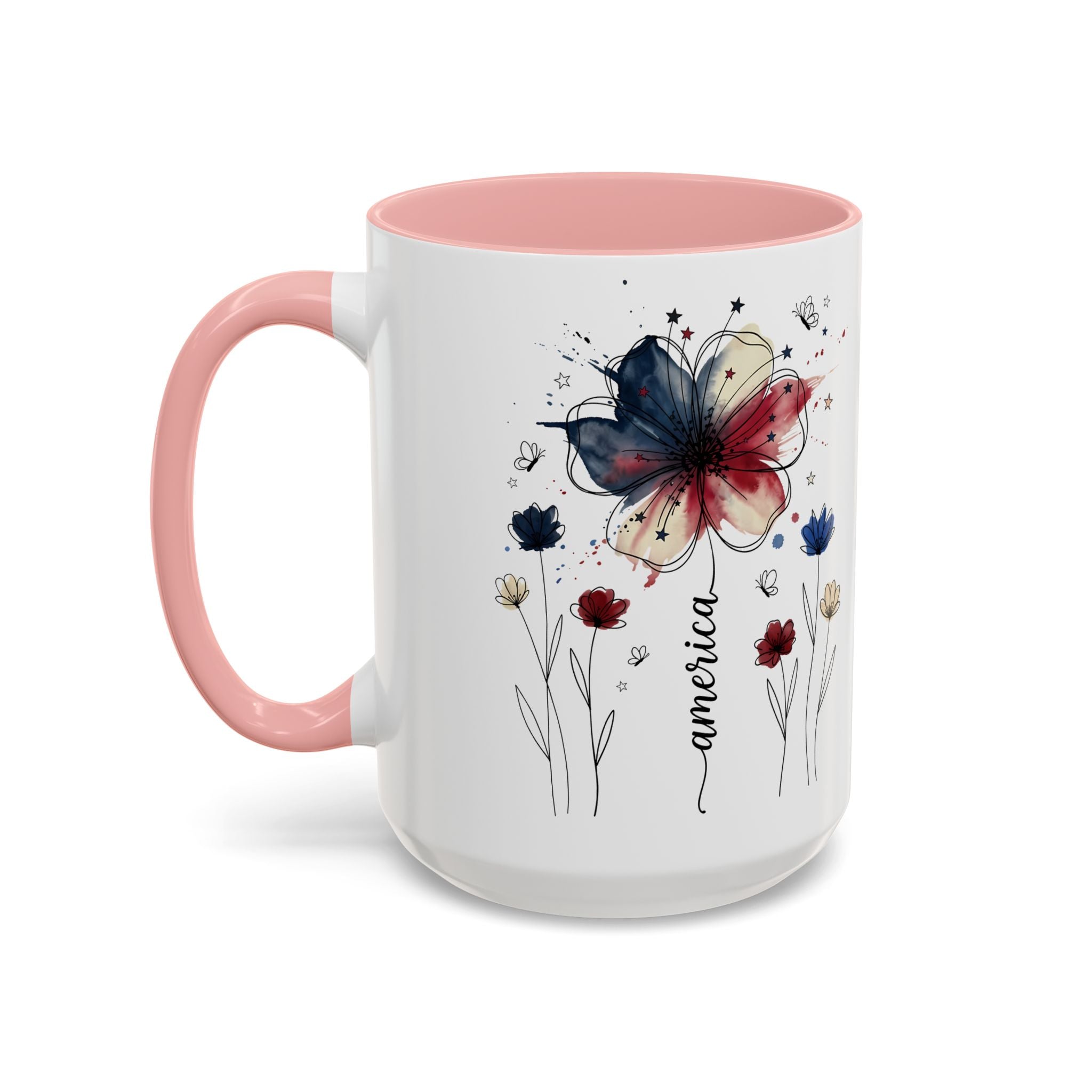 Patriotic Anemone Accent Coffee Mug Classic Floral Design