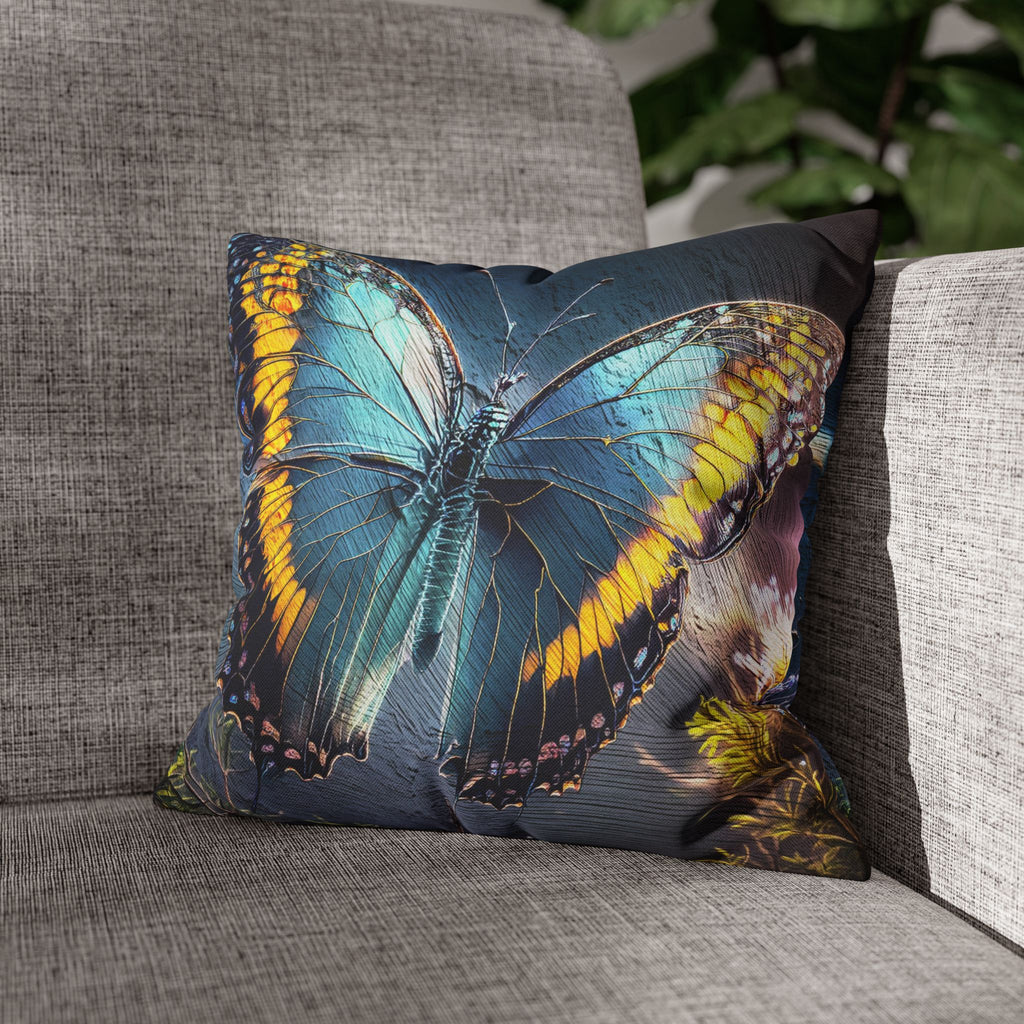 Blue and Yellow Butterfly Decorative Pillow Cover