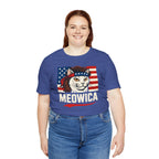 T-Shirt — "Meowica" Patriotic Cat Tee (American Flag, Funny 4th of July Shirt)