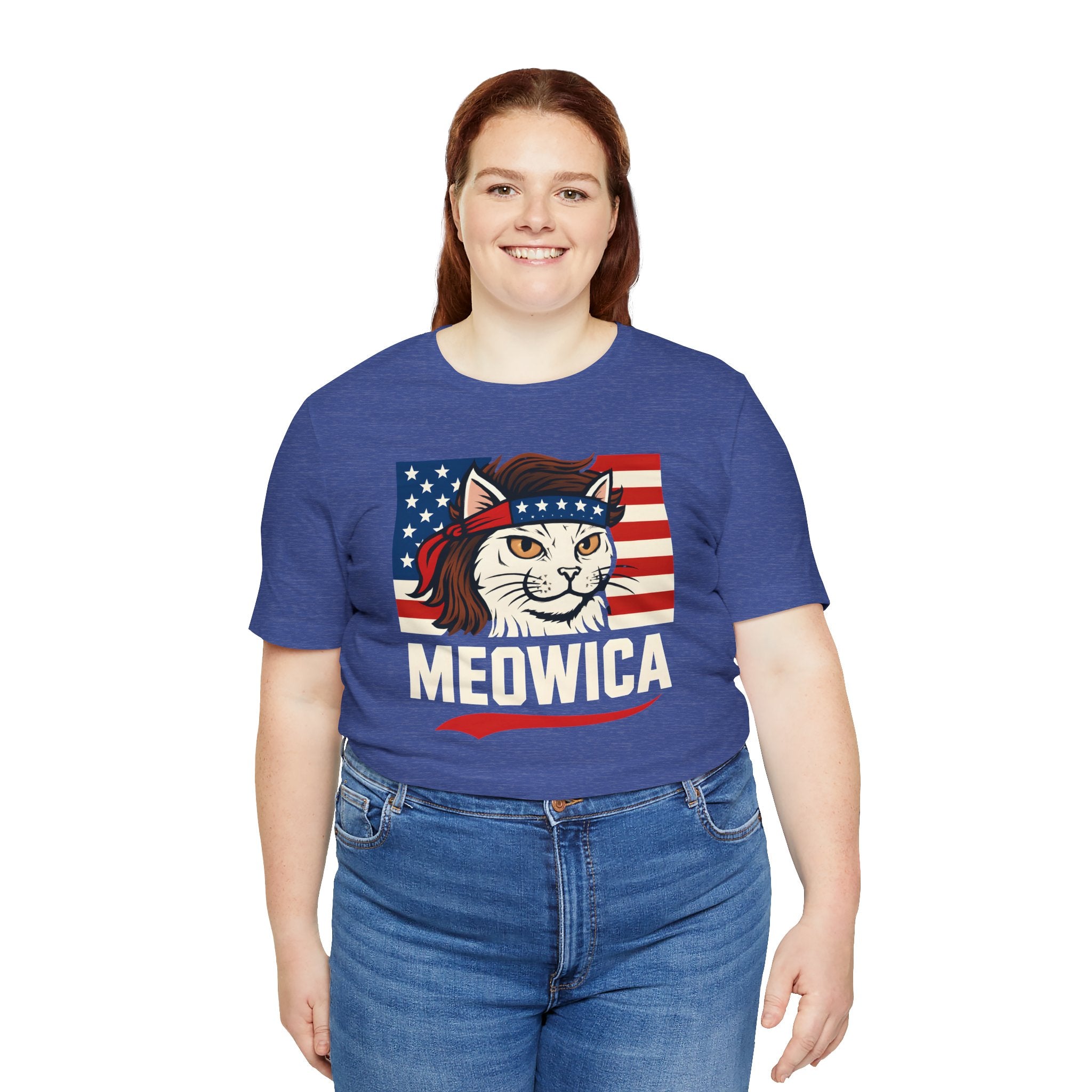 T-Shirt — "Meowica" Patriotic Cat Tee (American Flag, Funny 4th of July Shirt)