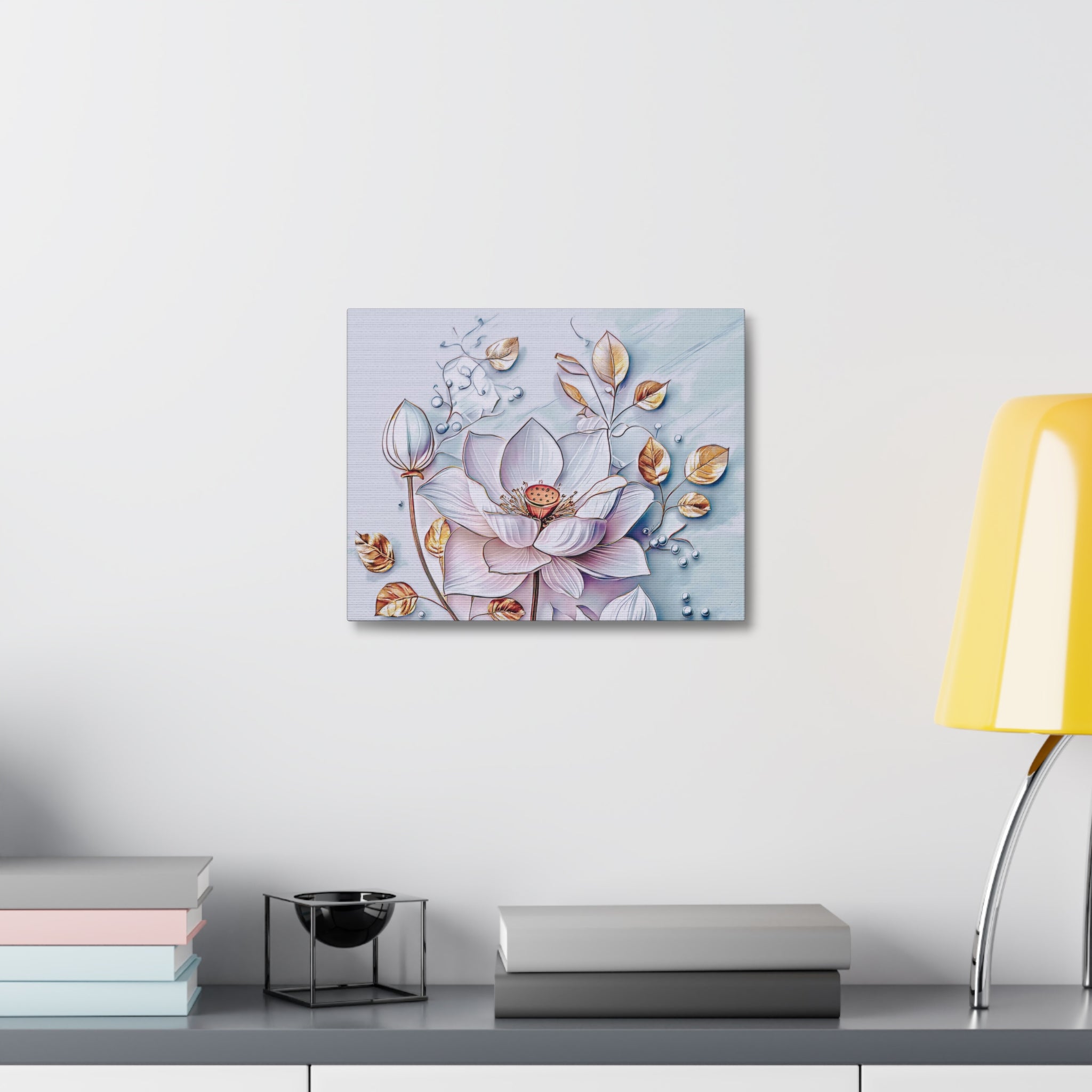 Floral Lotus Stretched Canvas Wall Art — Pastel Bloom Decorative Canvas