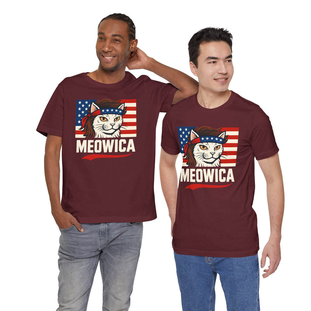 T-Shirt — "Meowica" Patriotic Cat Tee (American Flag, Funny 4th of July Shirt)