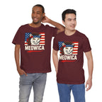 T-Shirt — "Meowica" Patriotic Cat Tee (American Flag, Funny 4th of July Shirt)