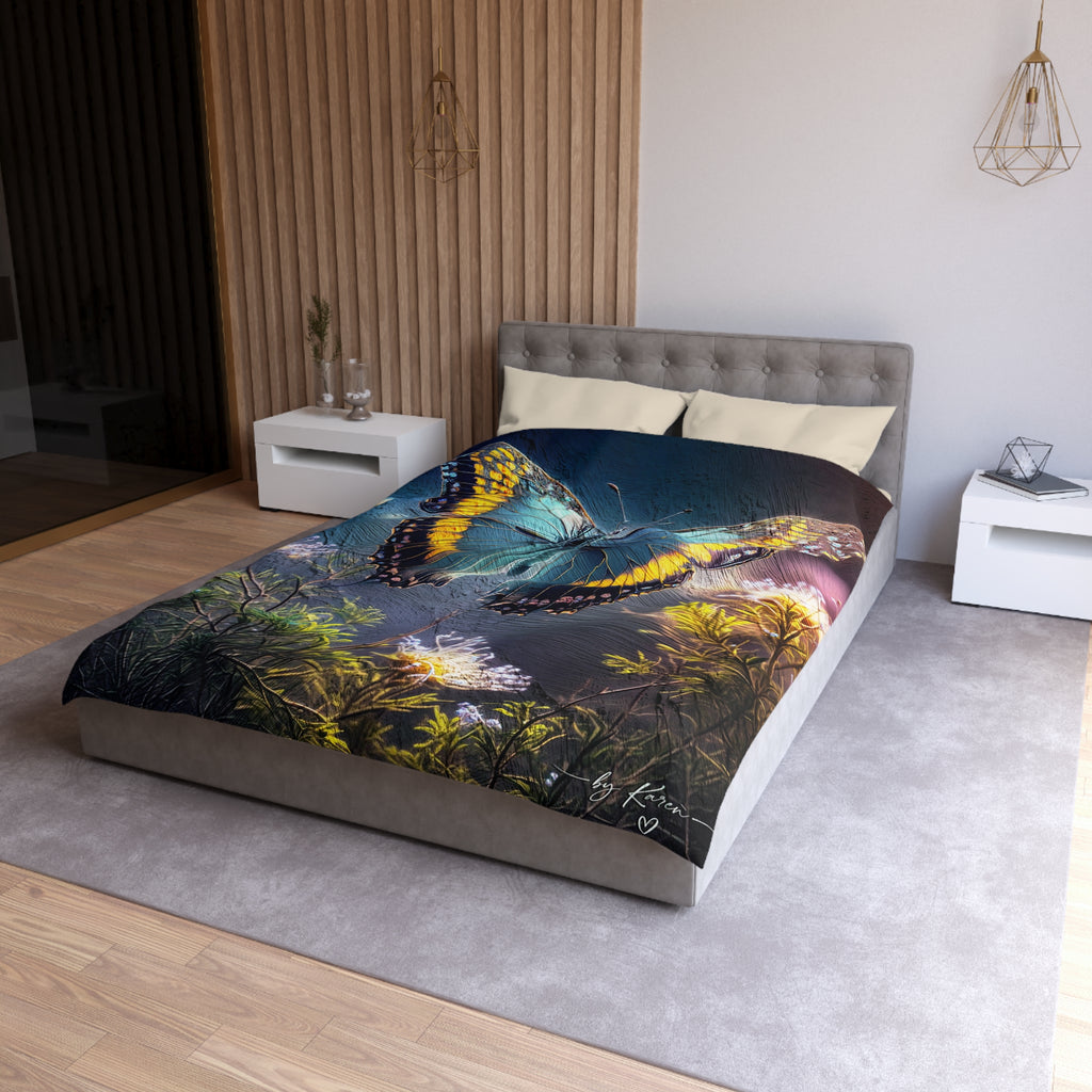 Butterfly Garden Duvet Cover - Blue & Yellow Microfiber Bedding