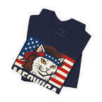 T-Shirt — "Meowica" Patriotic Cat Tee (American Flag, Funny 4th of July Shirt)