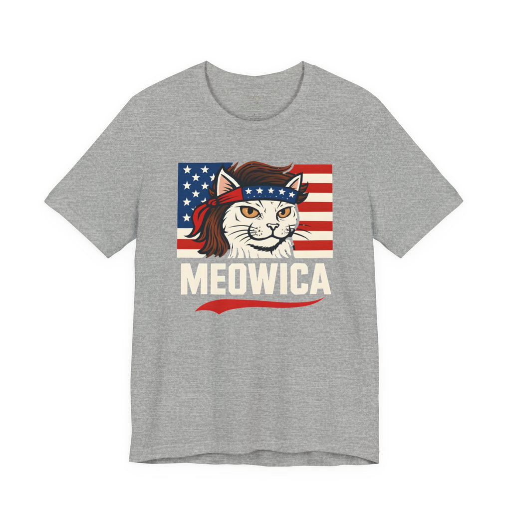 T-Shirt — "Meowica" Patriotic Cat Tee (American Flag, Funny 4th of July Shirt)