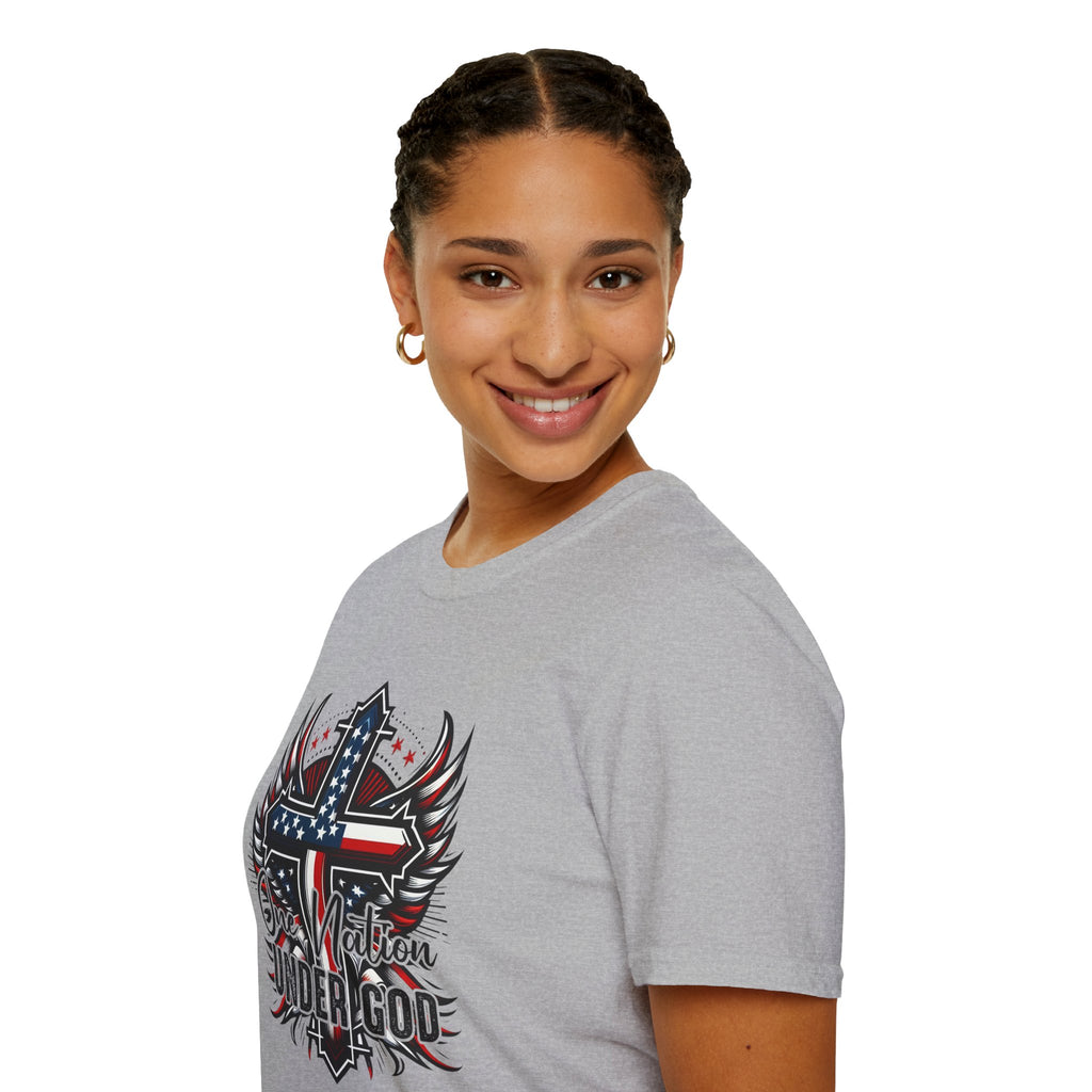 Christian Cross T-Shirt — "One Nation Under God" Patriotic Graphic Tee